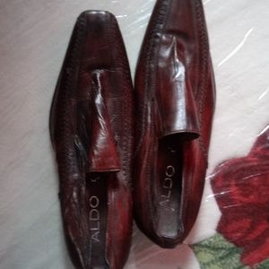 Aldos reddish brown faux croc print leather loafer
